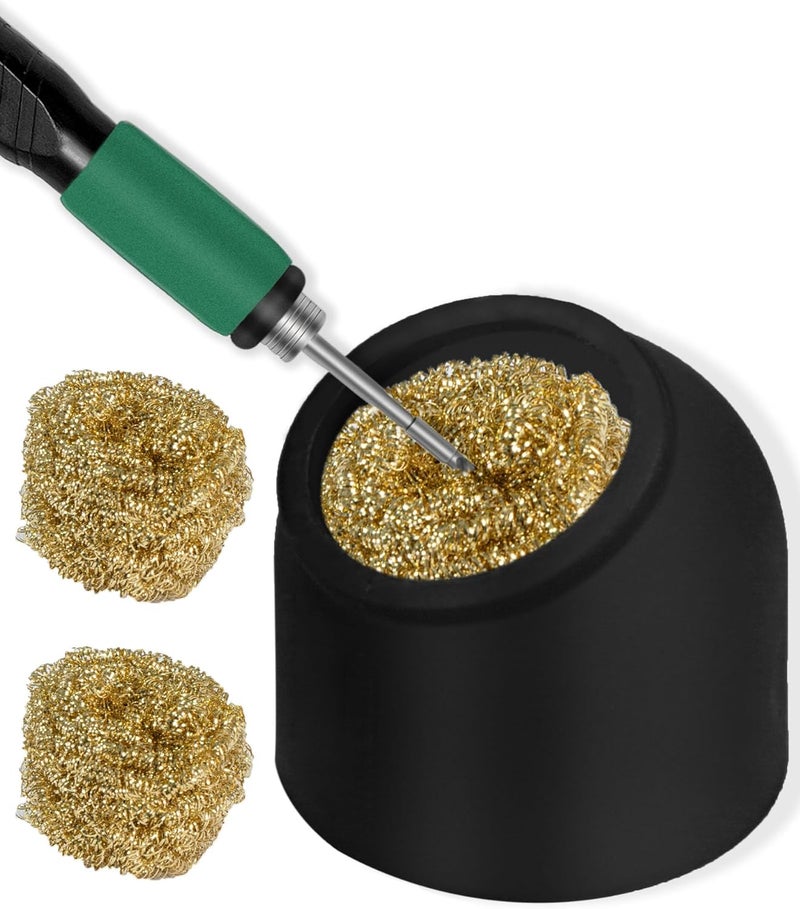 Kaisi Soldering Iron Tip Cleaner,Non-slip Silicone Holder Solder Brass Tip Cleaner Kit for Cleaning Soldering Stations,Soldering Irons Tips,With 3 solder sponge Brass Cleanr Balls (Black) - Image 1